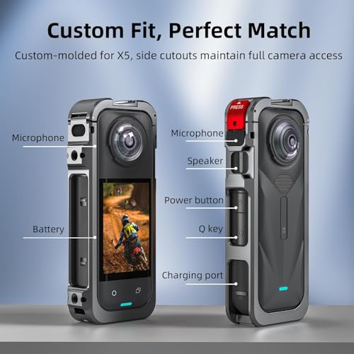 Utility Frame Case Cage for Insta360 X5, Metal Protective Case with Silicone Lens Cap Guard - Cold Shoe Mount, 3 x 1/4" Threads, Quick Release Adapter for Insta 360 X5 Accessories