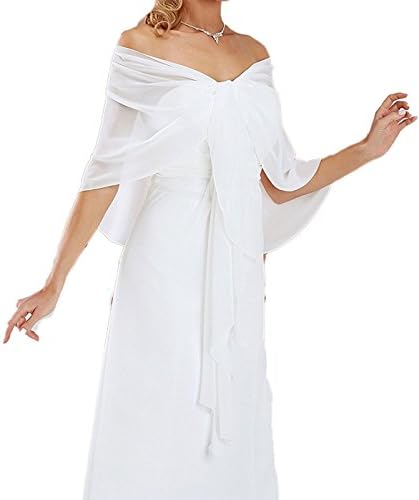 Automan Chiffon Bridal Evening Scarves Wraps Shawls for Bridesmaid Prom Wedding (One-Size, White 1)
