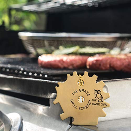 Safe Brass Grill Scraper Tool - Avoid A Common Outdoor Grilling Hazard with This BarBQue Tool - The Grate Grill Scraper