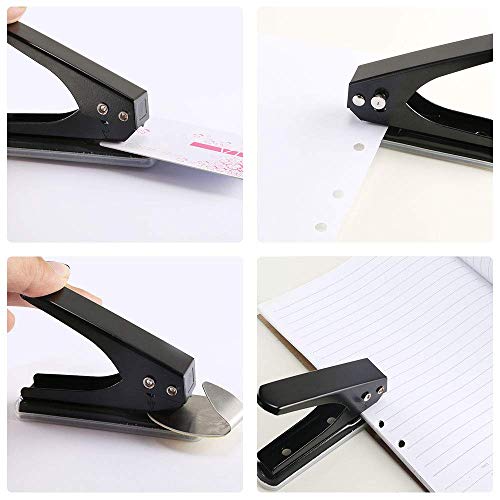 Anpatio Single Hole Punch Metal Low Force Handheld Puncher Paper Punch 12 Sheet Capacity with Scrap Base for Office Desktop Card Craft Binders 1/4" Black/Blue Pack of 2