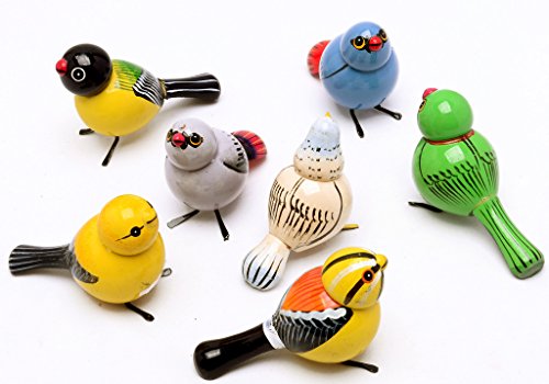 AzKrafts Lot 5 Pcs Handmade Painted Wooden Birds Vintage Indian Craft Toys Gift