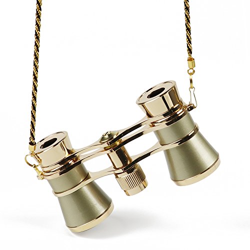 Kingscope 3X25 Vintage Opera Glasses Binoculars for Theater Musical Concert (Golden, with Chain)