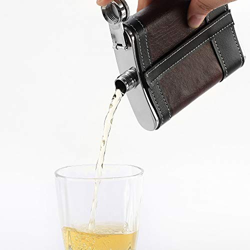 YWQ Premium 1 Pack 8 Oz Hip Flask for Liquor Soft Touch Leather Wrap with Funnel,18/8 Stainless Steel Highest Food Grade Leak Proof Classic Flask - Thumbnail 3
