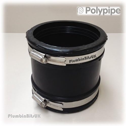 Flexible 110mm 4" 115mm Rubber Drain Adapter Soil Connector for Plastic Cast or Clay with Jubilee Clips
