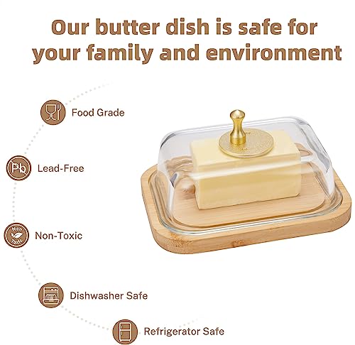 BTWD Glass Butter Dish with Lid for Countertop and Refrigerator, Large Butter Keeper Container Storage with Handle for Fridge, Butter Holder for Counter, Butter Tray Covered Butter Dishes with Lid