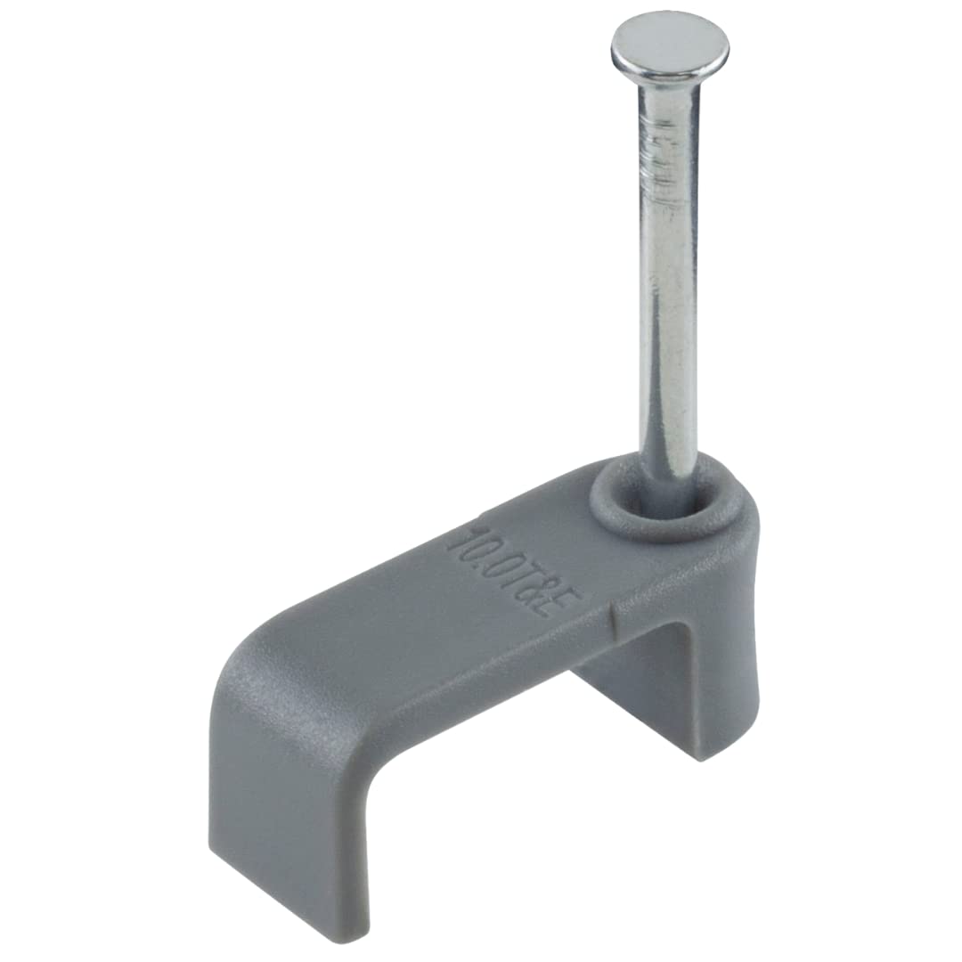 GTSE Flat Grey 10.0 mm T&E Cable Clips, Box of 100, Skirting Wire Nail Clips, Twin and Earth, Cable Tacks for Ethernet, Electrical Cables, Walls