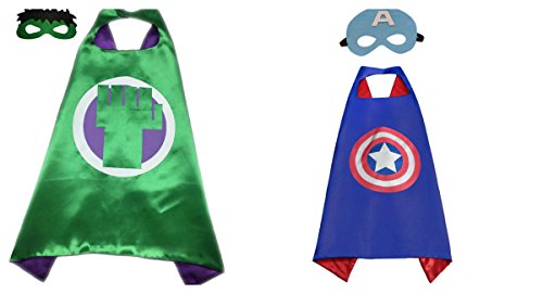 Athena Dress Up - Captain America & Hulk - 2 Capes, and 2 Masks Gift Box Included