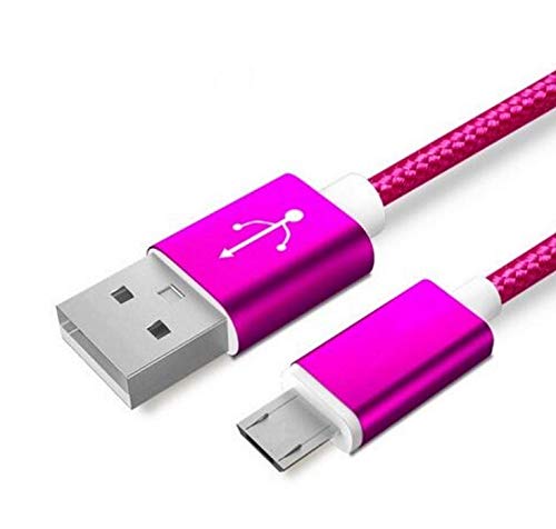 Pack of 3 Metal Nylon Micro USB Cables for Wiko View 3 Android Smartphone Charger Connector (Pink)