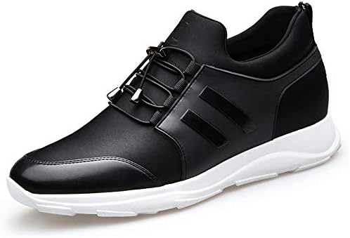 Qiusa Mens Hidden Heel Sport Shoes Soft Sole Non Slip Durable Genuine Leather Casual Shoes (Color : White, Size : UK 8)
