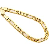 Lifetime Jewelry Figaro Bracelet 7MM 24K Thick Gold Plated Wrist Chain for Men or Women Comes in Pouch for Gift Giving Available from 7-9 Inches