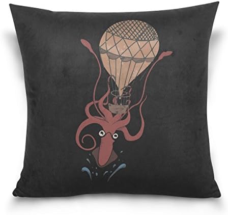 Ethel Ernest Home Decor Zippered Pillowcase Funny Squid With Hot Air Ballon Throw Pillow Cover Cases 18 x 18 Inches