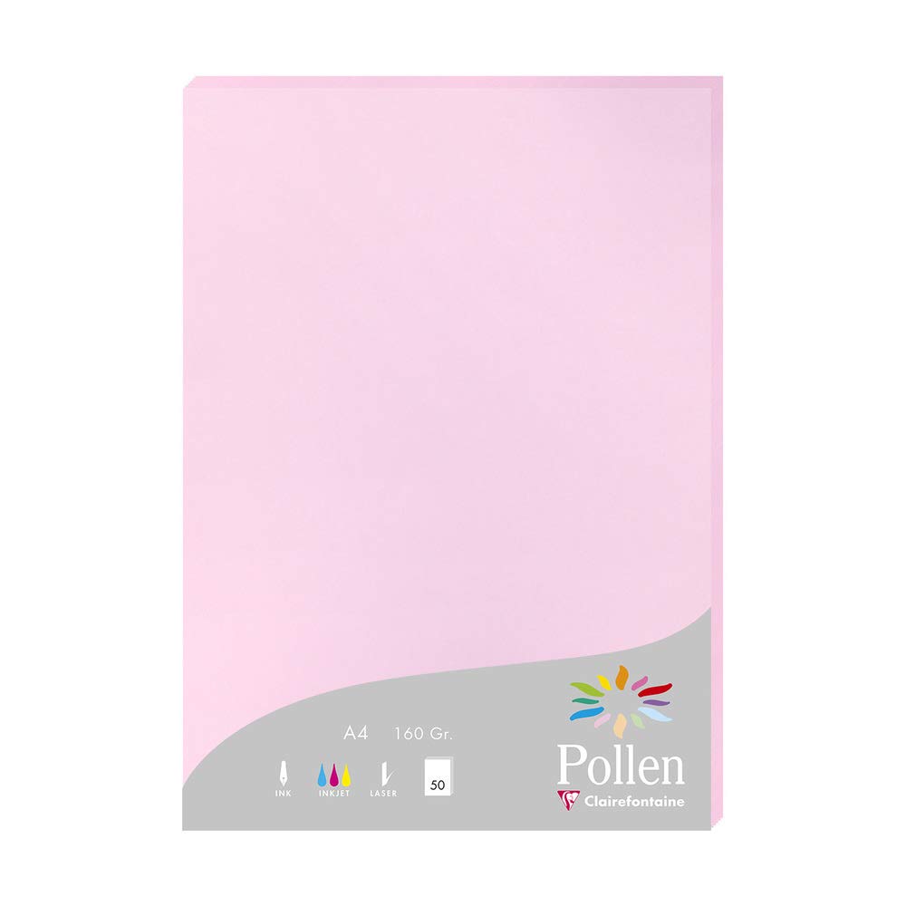 Clairefontaine 14213C Wallet of 50 Sheets Format A4 (21x29,7cm) 160gsm Dragée Pink Invitation Paper Events Correspondence Pollen Range Premium Smooth Paper
