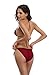 SHEKINI Women's Tie Side Bottom Push Up Padded Top Triangle Bikini Bathing Suit (Large/(US 12-14), Wine red)