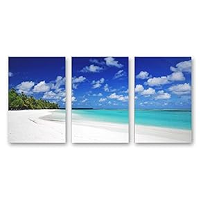 3 Piece Canvas Wall Art for Living Room Bedroom Home Artwork Beautiful Seaside Sand Beach Paintings Ready to Hang - 16"x24" x 3 Panels
