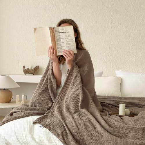 Simple&Opulence Cotton Muslin Throw Blanket for Bed Couch Sofa 4-Layer Gauze Blankets Reversible Soft Lightweight Breathable Home Décor for All-Season 50x60”, Coffee