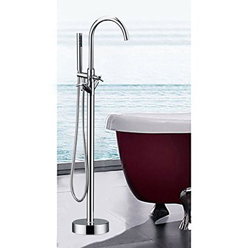 LightInTheBox Single Handle Freestanding Contemporary Floor Mount Tub Filler with Hand Shower, Chrome