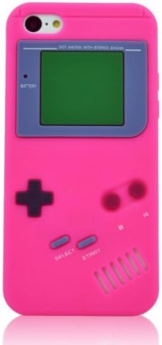JiLee Hot Pink Iphone 5C Cover Retro Design Game Boy Style Rubber Back Case Skin for Apple iphone 5C(Random Gift 2 PCS Cartoon Sticker)