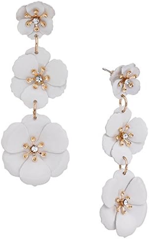 NVENF Flower Dangle Earrings Tiered Triple Floral Drop Stud Earrings Ear Drop for Parties