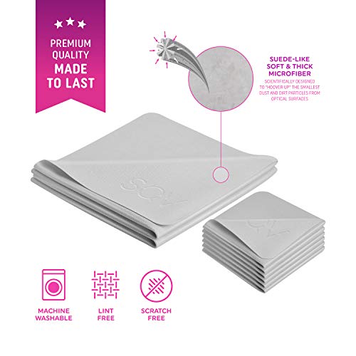 Premium Microfiber Cleaning Cloth 6x6 & 12x12 - Extra Soft Suede Feel Lint Free Cloths for Eyeglasses & Glass - Compatible with iPad, iPhone, Tablet, TV, LCD, Camera Lens (6 Small - 2 Large, Grey)