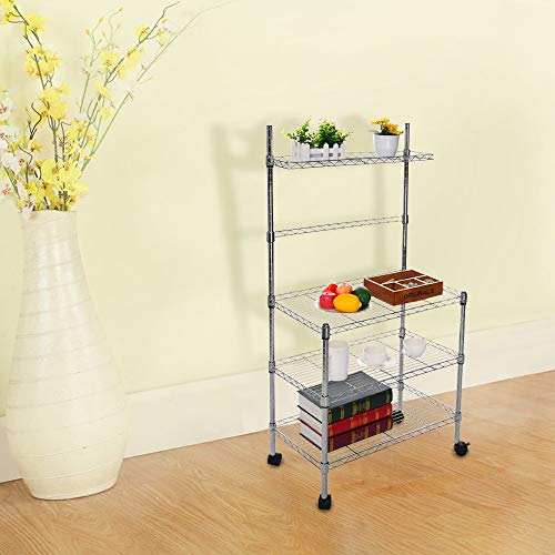 US Fast Shipment Quaanti 3-Layer Microwave Storage Rack with Wheel Storage Rack with Spice Rack,Shelving Storage Unit on Rolling Wheels,Kitchen & Dining Room Cart Storage Rack Organizer (Silver)