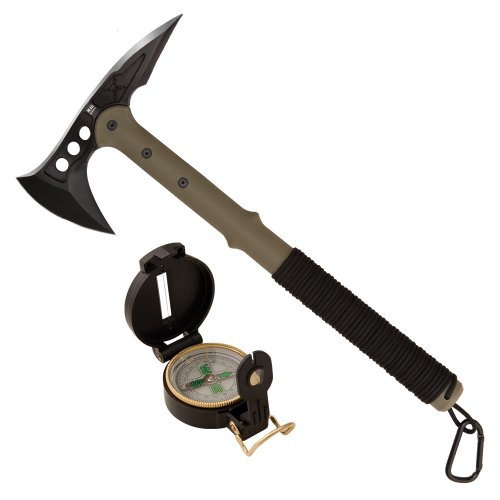 M48 Tactical Tomahawk Military Axe Green/Black with Compass & Sheath