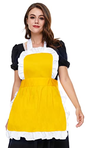 LilMents Women's Ruffle Outline Retro Apron Kitchen Cake Baking Cooking Cleaning Maid Costume (Yellow)