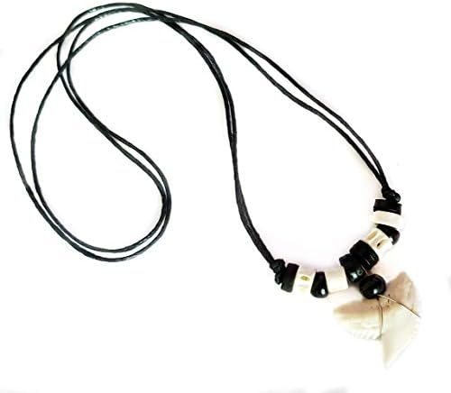 Genuine Tiger Shark Tooth Surfer 16 to 32 inch Adjustable Beads Cord Necklace for Men Women Boys Girls CA218