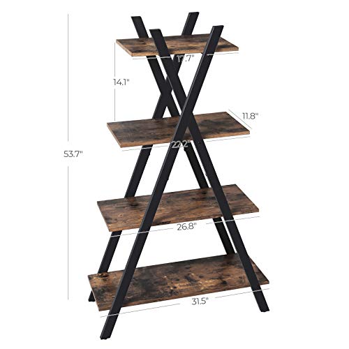 image for VASAGLE Industrial Ladder Shelf, 4-Tier Bookshelf, Storage Rack Unit f