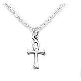 Sterling Silver Tiny Egyptian Ankh Breath Cross Charm Necklace, 18"