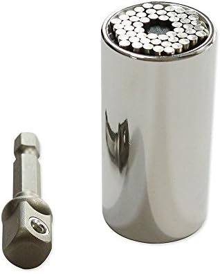 Universal Sockets 2PCS Kit,FANLONG Multi-function Ratchet Wrench Power Drill Adapter(size 7-19mm 2 SET Silver)