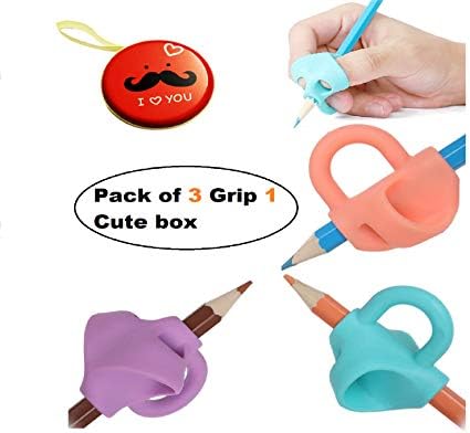 Ultra Aura® Pencil grip/soft gripper holder/writing Aid/Posture Correction Tool for kids writing with cute box-Pack of 3 grip 1 box(Red Box)