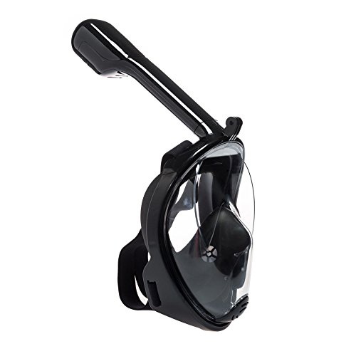 JINGOU Snorkel Mask,180 Degree Viewing Diving Mask Full Face Free Breathing Design Anti-Fog and Anti-Leak Technology with GoPro Camera Mount + Diving Snorkeling Gloves (Black, L/XL)