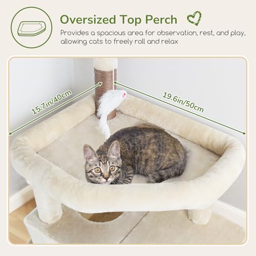 Globlazer Beige Cat Tree Large 188 cm Height with 2 Kennels, Large Padded Platform, Soft Basket, Plush Toys, Solid Cat Trees for 3-4 Adult Cats Rest Game Scratching (F74B, Beige)