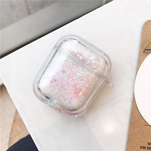 JAWSEU Case Compatible with Airpods 1&Airpods 2 Cover Skins, Bling Glitter Shiny Sparkle Design Hard PC Bluetooth Wireless Charging Headphone Cover Shockproof Waterproof Full Protective Case,Pink