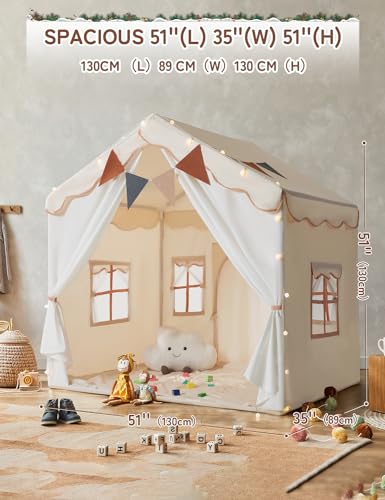 2 in 1 Besrey Kids Play House Tent with 2 Doors and 4 Windows, Play Tent for Children Indoor and Outdoor with Padded Mat, Fairy Lights and Bunting