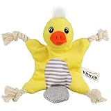 Stuffless Dog Toy for Puppy, Crinkle Duck Dog Toy Flat Squeaky Plush Toys with Tug Rope Knots, Hunting Fetching Dog Chew Toy for Small Medium Dogs