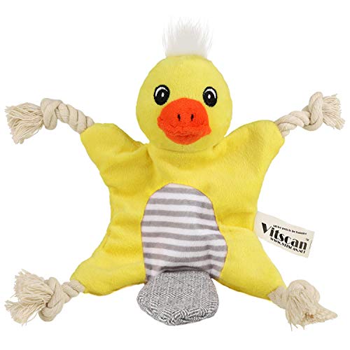 Stuffless Dog Toy for Puppy, Crinkle Duck Dog Toy Flat Squeaky Plush Toys with Tug Rope Knots, Hunting Fetching Dog Chew Toy for Small Medium Dogs