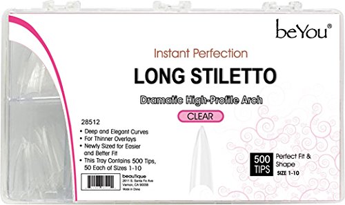 BeYou Clear Long Stiletto 500pcs Artificial Fake Nail Tips,10 Sizes 28512 For Nail Salon
