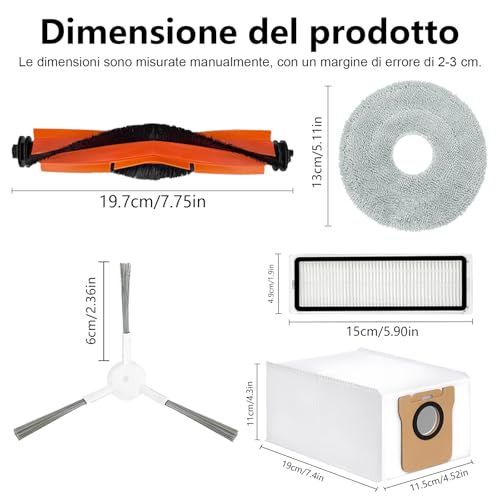 Accessories Set for Xiaomi X20+/X10 Plus Robot Vacuum Cleaner, 1 Main Brush, 4 HEPA Filters, 6 Towels, 6 Dust Bags, 6 Side Brushes