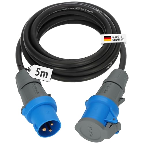 Brennenstuhl CEE 230V Camping Extension Cable 5m (H07RN-F 3G2.5 black cable, Camping Power Cable for continuous outdoor use IP44, Made in Germany)