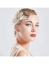 Babeyond plumas pelo Clip Velo Pluma Tocado de malla para Boda