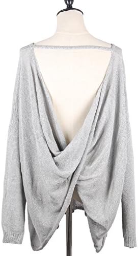 Backless Sexy Long Sleeve Casual Loose Blouse Pullover Tunic Tops Knit Sweater Women Spring Clothing (S/M, grayish)