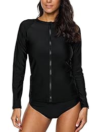 Camiseta de natación para dama con cremallera frontal, manga larga, protección UV