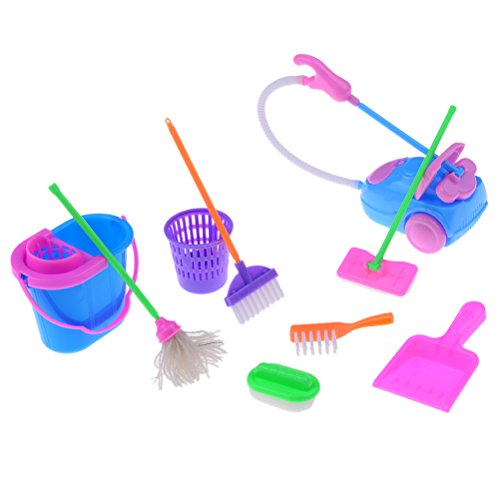 JiaUfmi Kids Cleaning Set for Toddlers, 9 Pieces Cleaning Tools Toys Playset for Dollhouse Housekeeping Accessories, Pretend Play Set for Kids Cleaning Supplies - Thumbnail 3