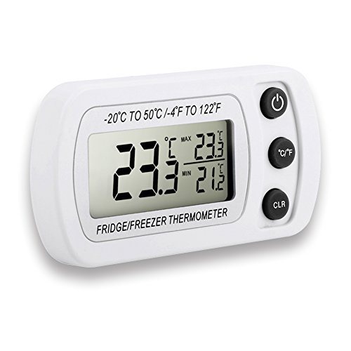 Dreamiracle Fridge Thermometer, Waterproof Digital Freezer Refrigerator Thermometer With LCD Display And Max/Min Function For Home Kitchen Restaurants Bars Cafes (White)
