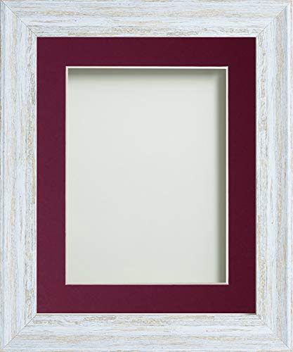 Frame Company Lynton Rustic White Photo Frame with Plum Mount, A4 for 9x6 inch, fitted with perspex