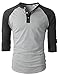 H2H Mens Casual Slim Fit Raglan Baseball Three-Quarter Sleeve Henley Premium T-Shirts Charcoal US M/Asia L (CMTTS0174)