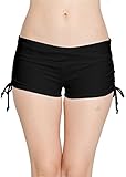 Ilishop Women's Swim Brief with Adjustable Ties Mini Short Swimwear Black M(Waist 28.3")