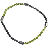Sparkly Olive Green & Black Crystal & Rainbow Beads Stretch 9" Anklet (P85)