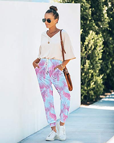 Seyorz Women\'s Joggers Pants Tie Dye Sweatpants Cuffed Soft Jogging Pants with Pockets Drawstring Design(Purple, XX-Large)